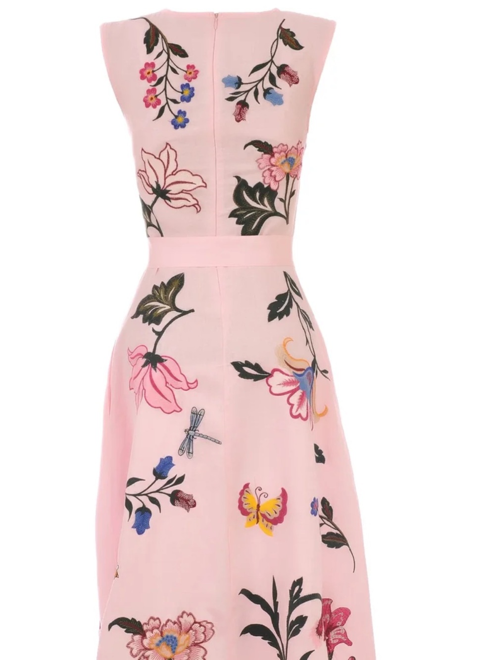 Fanm Mon GLORIOSA Floral Embroidered Pink Sleeveless Midi Dress medium